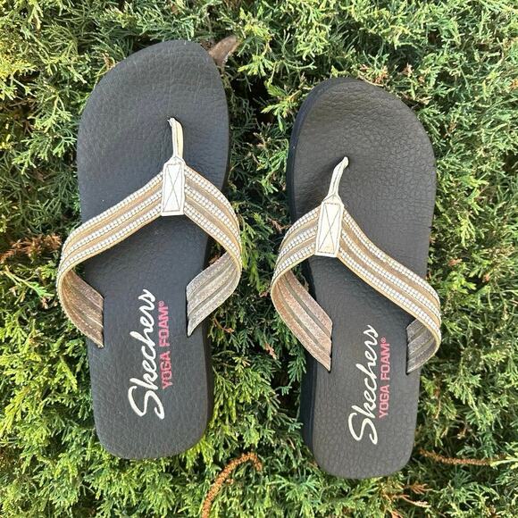 Skechers‎ Women's Vinyasa Sheer Panel Rhinestone Thong Flip-Flops Size 11 - Picture 3 of 13